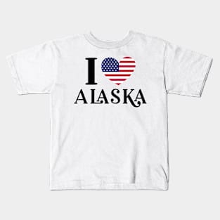 I Love Alaska State United States Heart Flag Kids T-Shirt